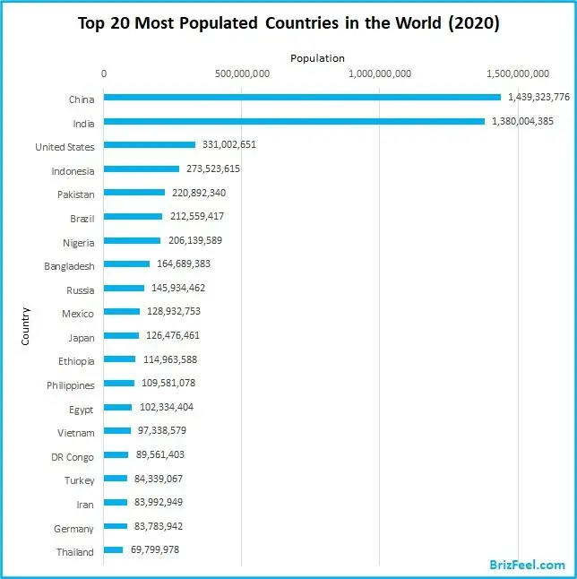 Top 20 Most Populated Countries in the world in 2020 image
