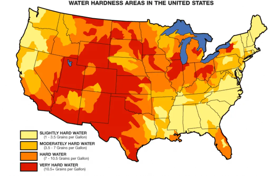 Water hardness areas in the United States