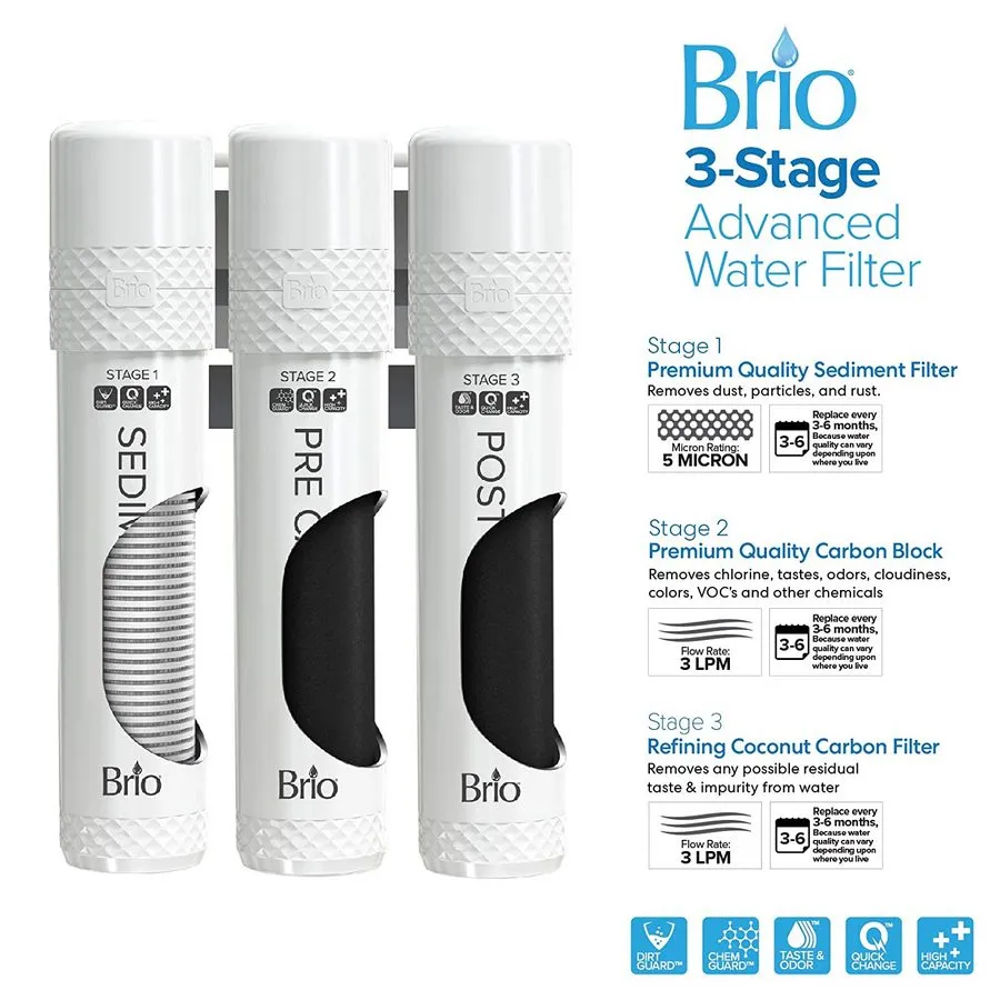 Brio moderna bottleless water cooler 3-stage water filtration